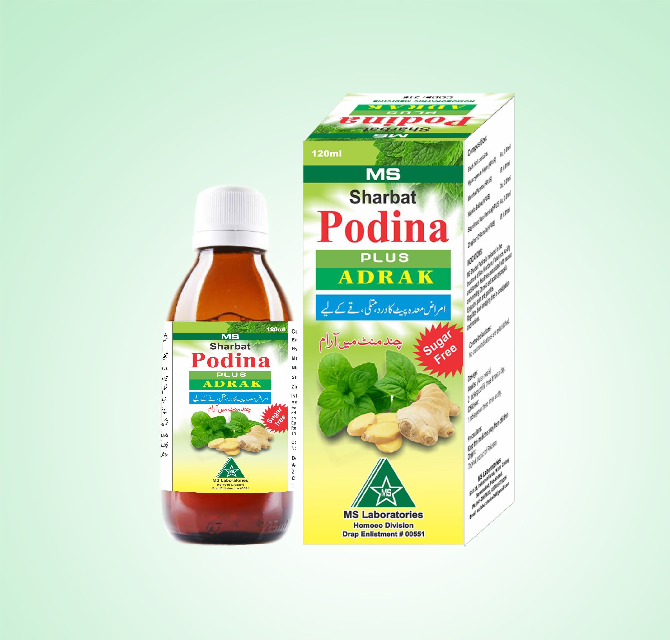 MS Sharbat Podina Plus Adrak 120 ml (Sugar Free)
